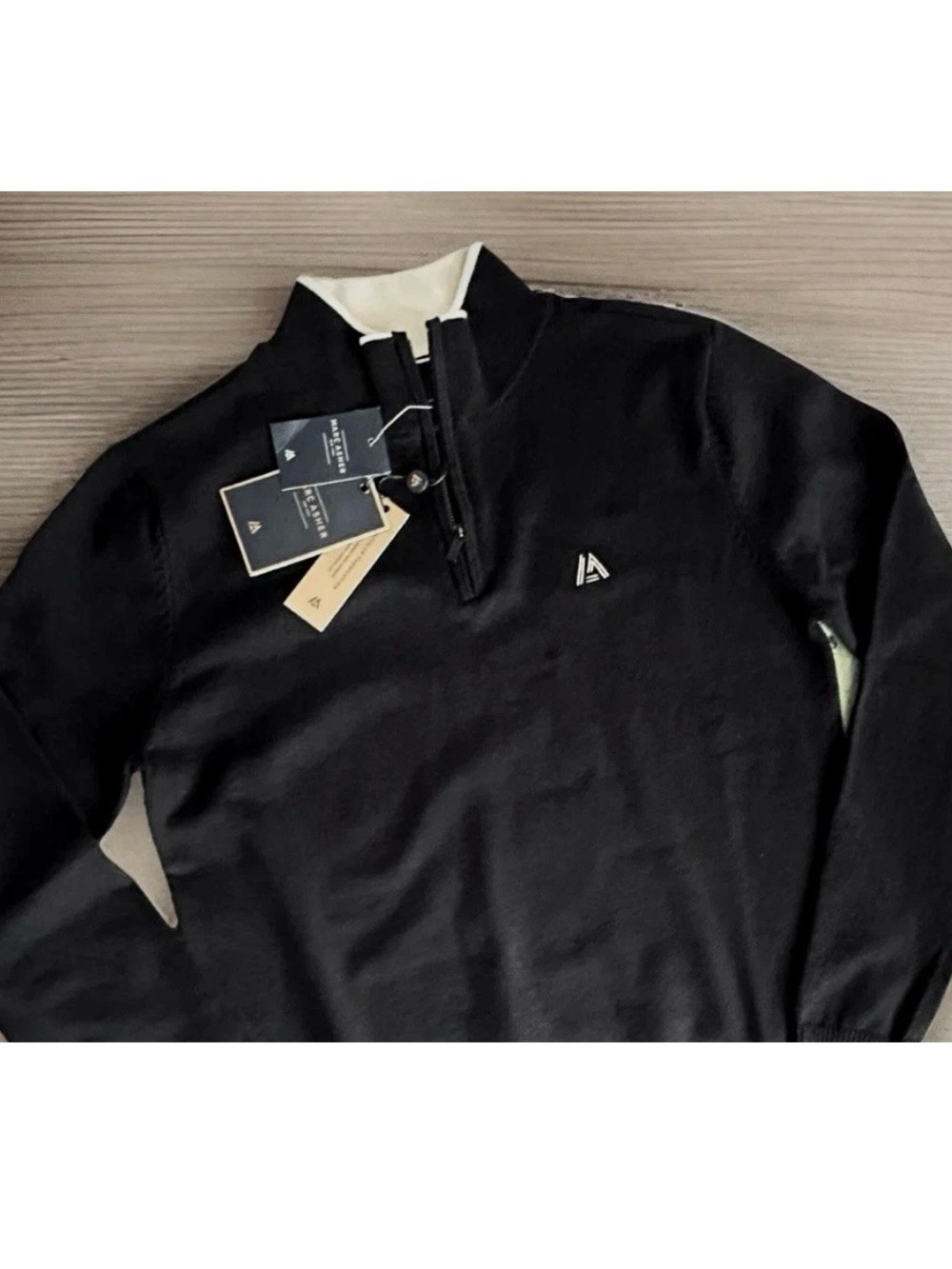 Marc Asher NY Men’s 1/4 Zip Black & Tan Pullover Sweater Medium
